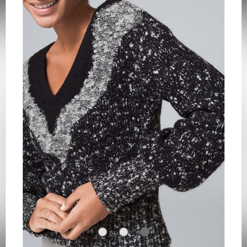 White House Black Market Black and Gray V-Neck Sweater